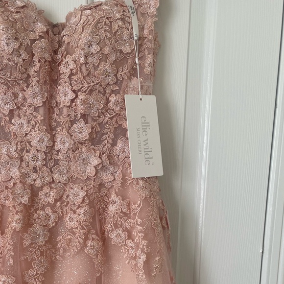 Ellie Wilde pink prom dress, shimmery, sweetheart neckline, ball gown style - Picture 4 of 4